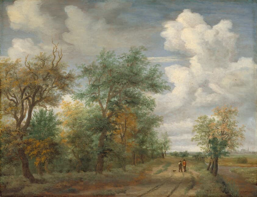 Wooded Landscape with Figures — Meindert Hobbema