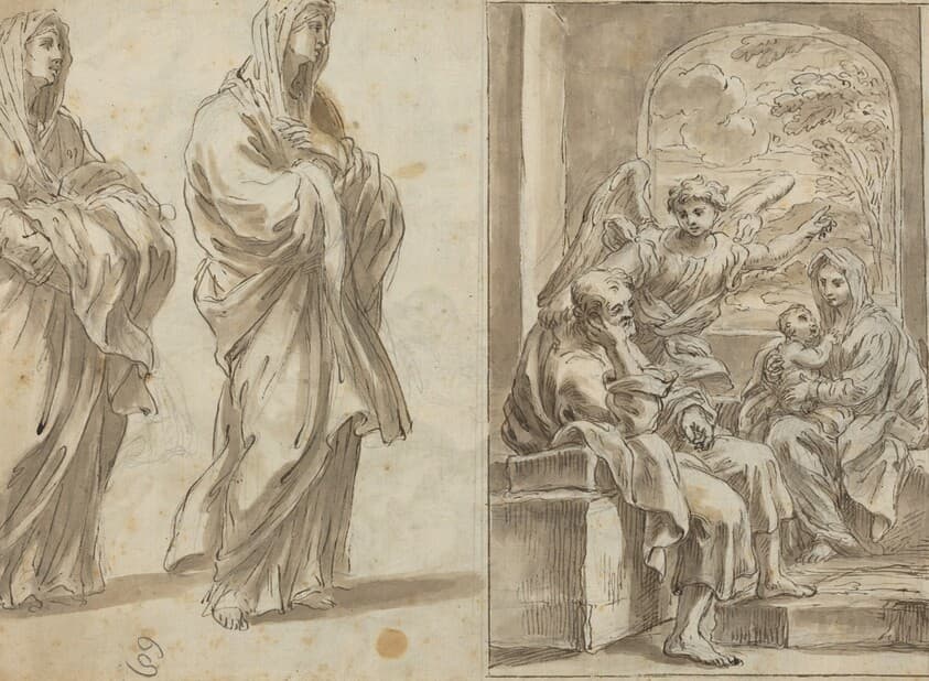 Two Draped Female Figures; Rest on the Flight into Egypt [verso] — Angelo Marullo