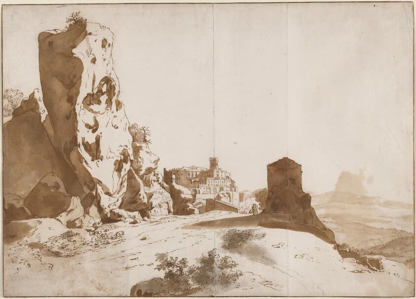The Fantastic Rocks and Castle at Bomarzo [recto] — Bartholomeus Breenbergh