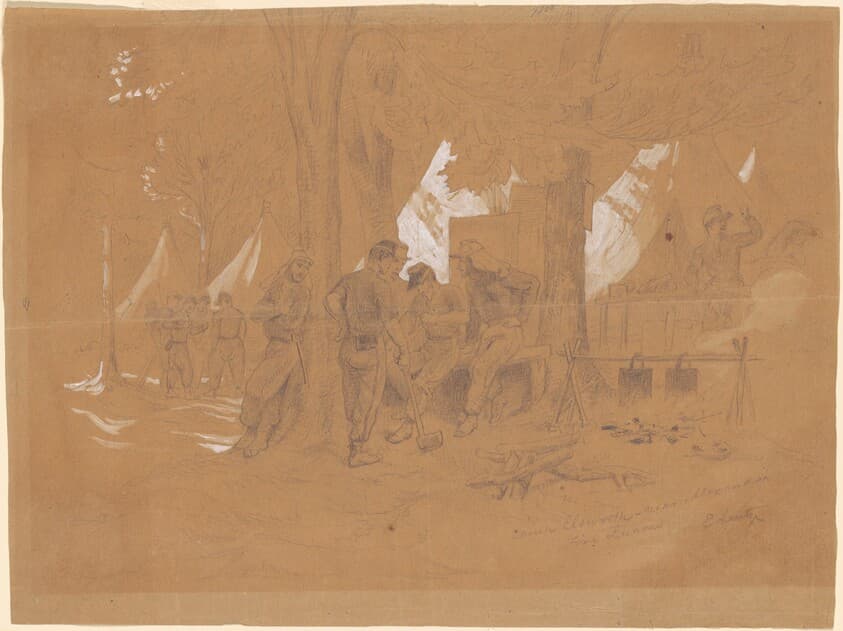 Camp Ellsworth, Near Alexandria—Five Zouaves — Emanuel Gottlieb Leutze