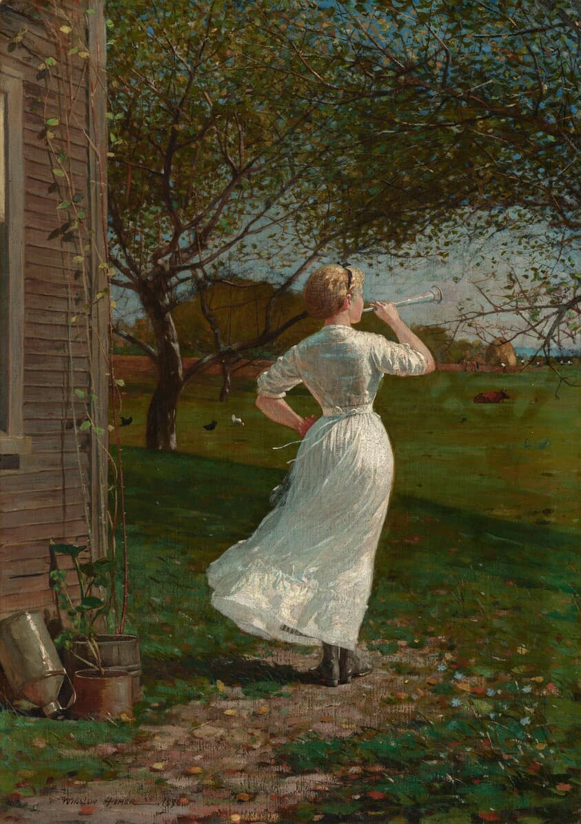 The Dinner Horn (Blowing the Horn at Seaside) — Winslow Homer