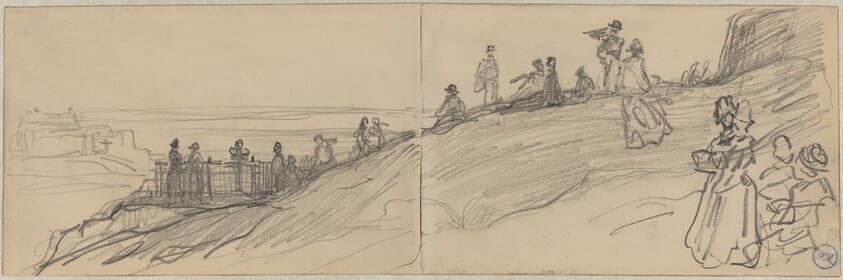 Figures on Top of a Hill, Overlooking the Sea — Félix-Hilaire Buhot