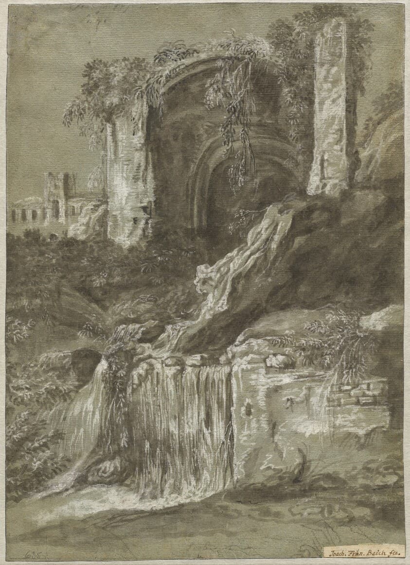 A Waterfall with Ruins (verso) — Joachim Franz Beich