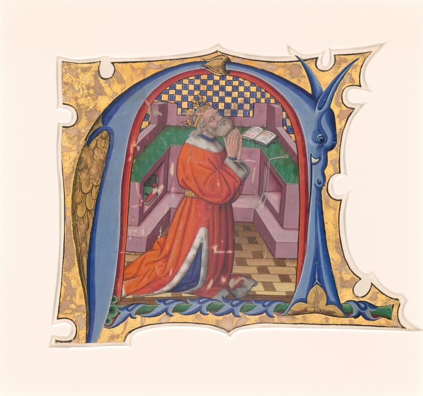 Initial N (?) with David in Prayer — Master of the Cypresses