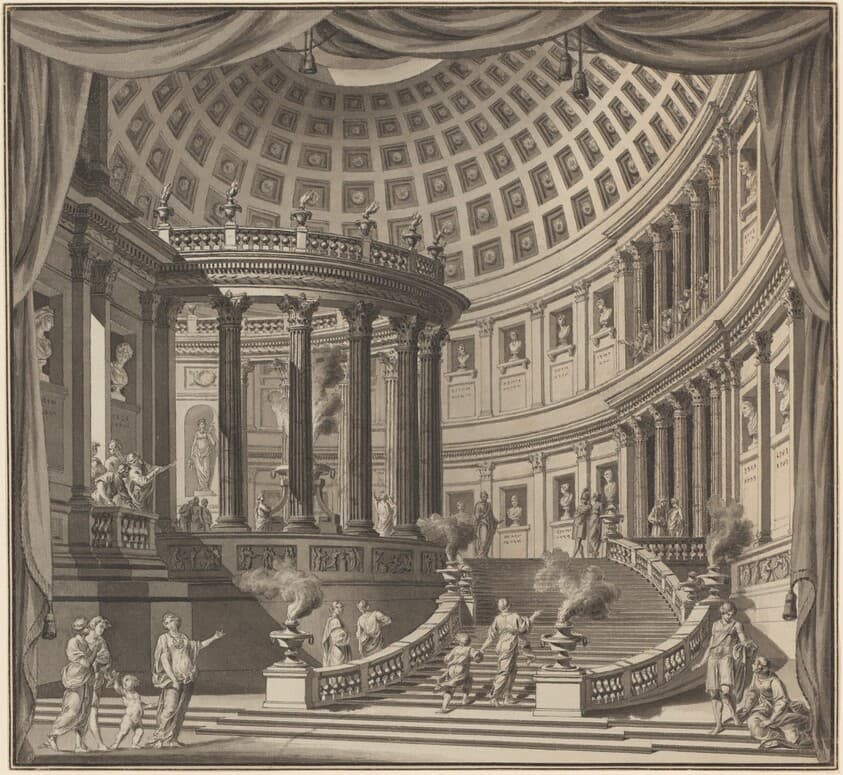 Design for a Stage Curtain: The Interior of an Elaborate Temple Dedicated to Illustrious Men — Ennemond Alexandre Petitot