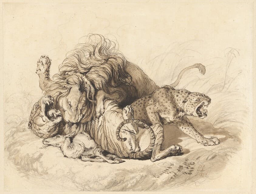 Contending Group after Nature [A Lion Fighting a Tiger and a Leopard] — Sir Edwin Landseer