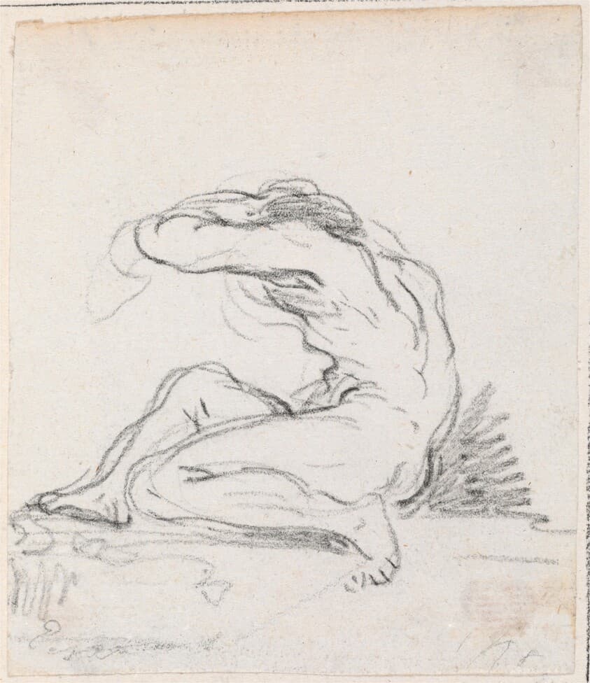 Seated Male Nude with Arm over Head, Seen from the Side — Hubert Robert