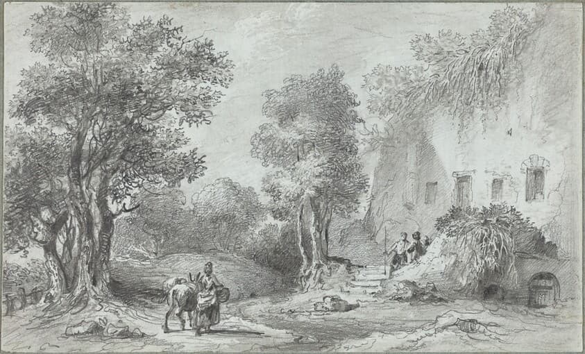 Landscape with Peasants before an Inn — Aignan-Thomas Desfriches