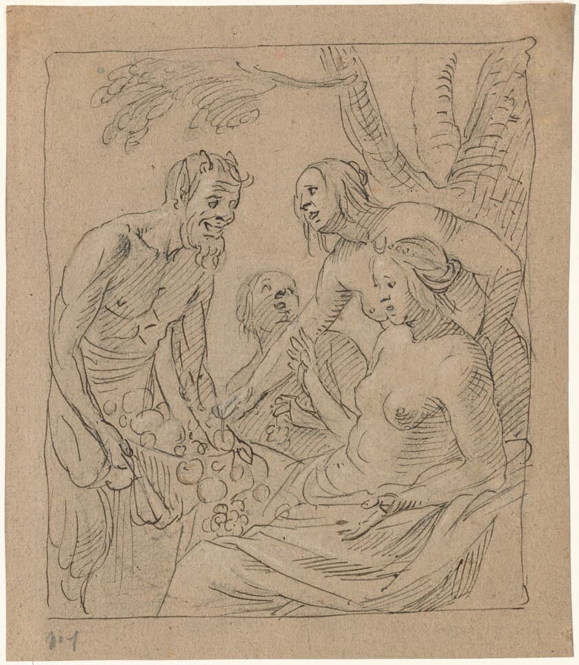 Diana and Two Nymphs Receiving Gifts from a Satyr (recto) — Gerrit van Honthorst