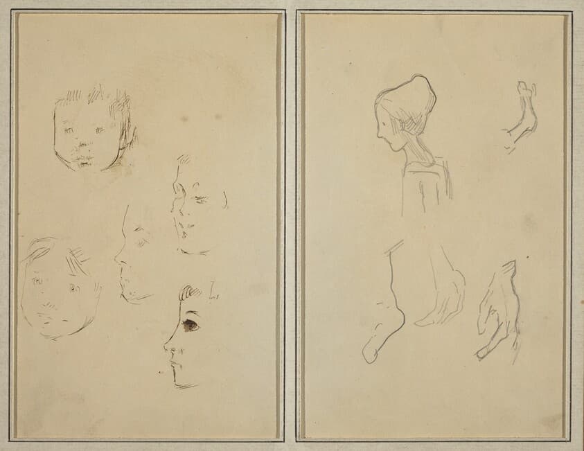 Five Studies of Heads; A Boy in Profile with Studies of Hands and Feet [verso] — Paul Gauguin