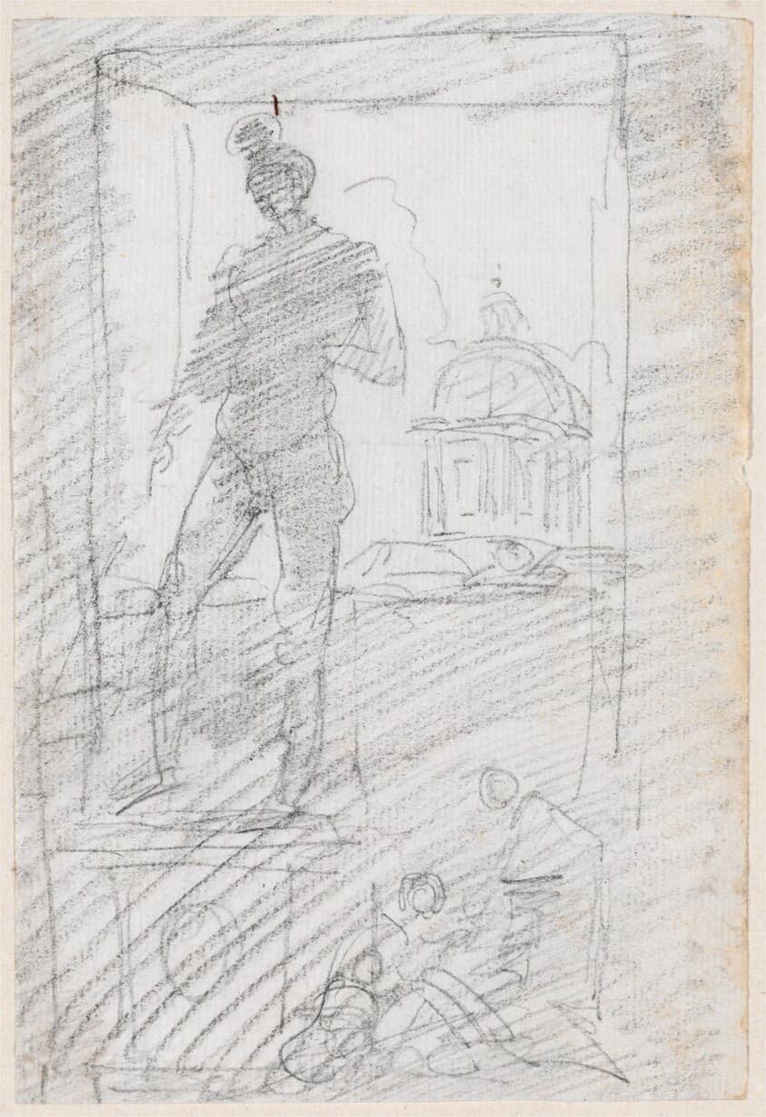 Statue of a Nude before a Window View — Hubert Robert