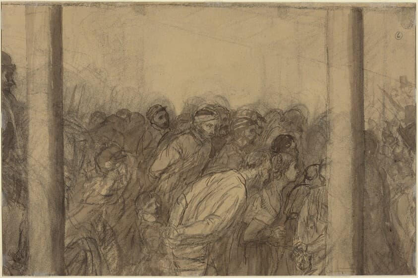 Crowd of People Seen between Two Columns [verso] — Alphonse Legros