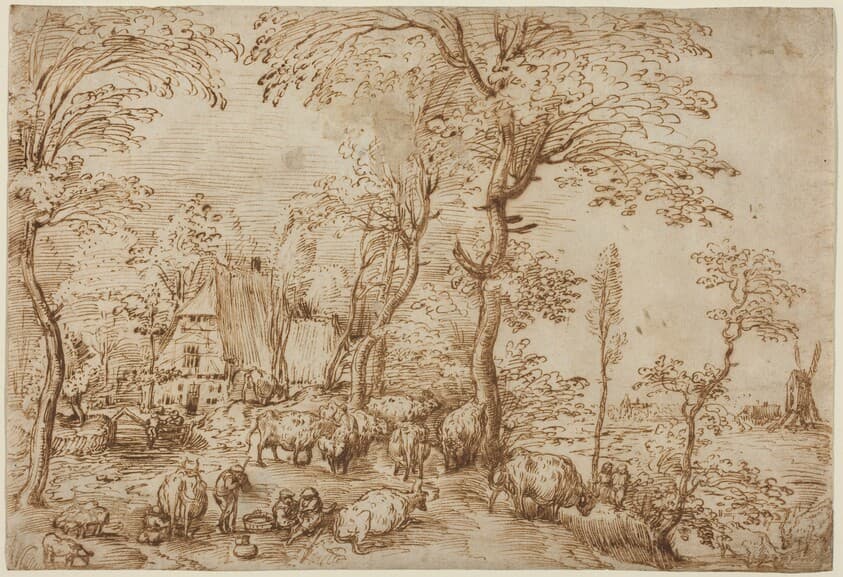 Peasants and Cattle near a Farmhouse — Pieter Bruegel the Elder