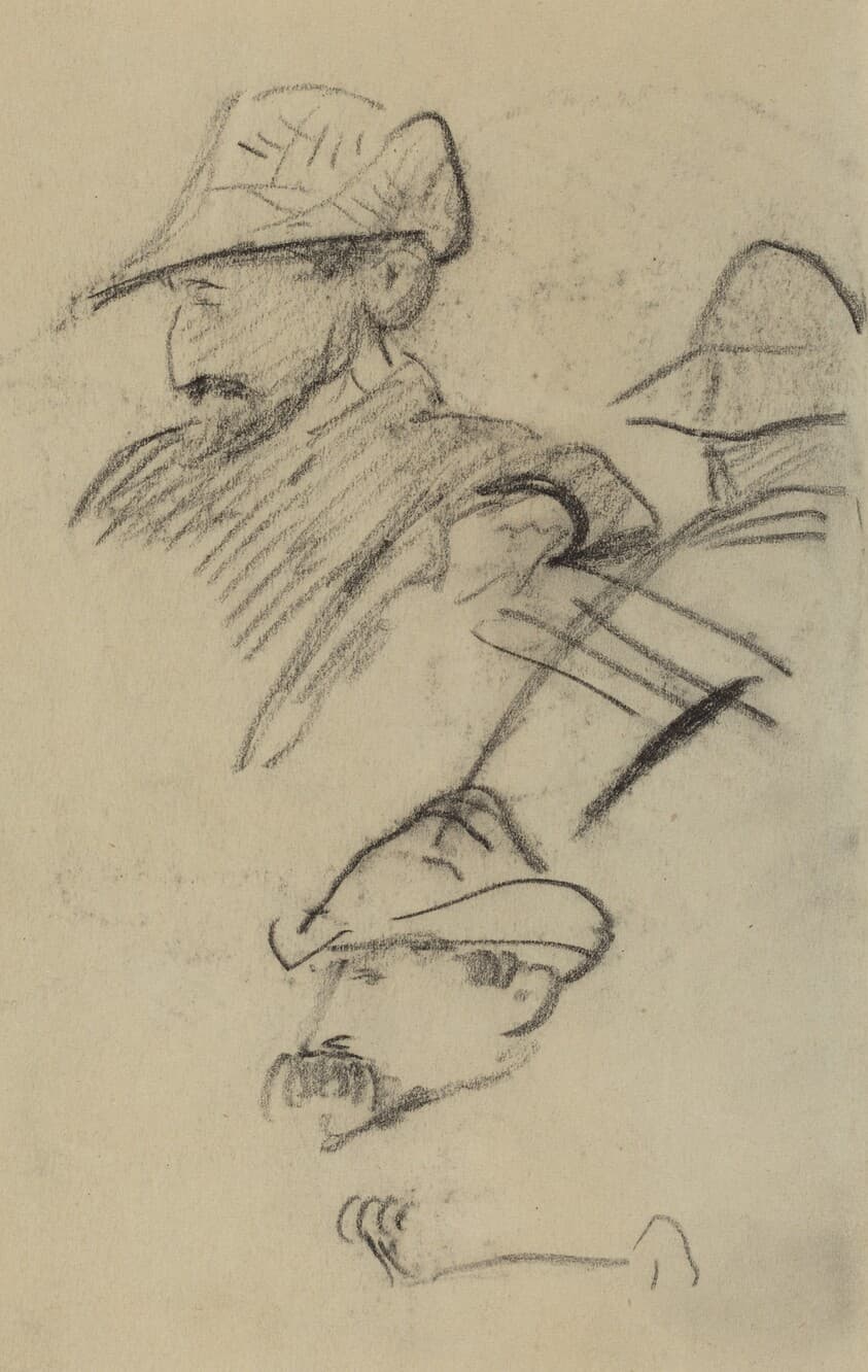 Three Studies of a Man Wearing a Hat [recto] — Paul Gauguin