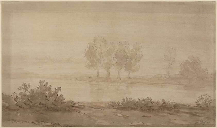 Landscape - Four Trees beyond a River — Alphonse Legros