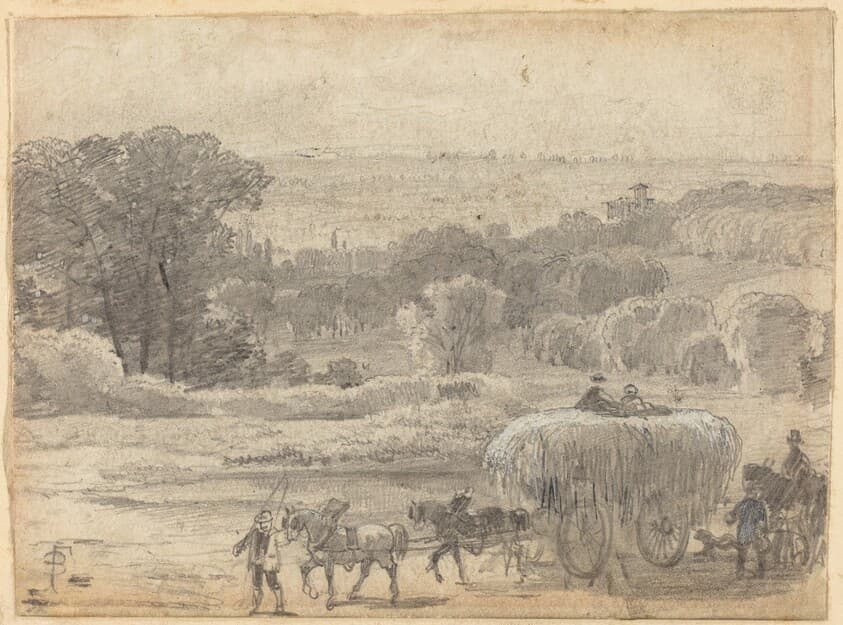 An Evening Landscape with a Hay Wagon — Myles Birket Foster