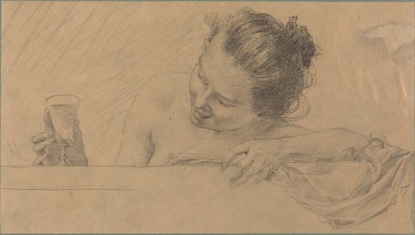 Woman in Bath, Holding a Glass of Wine — Karel Vitezslav Masek