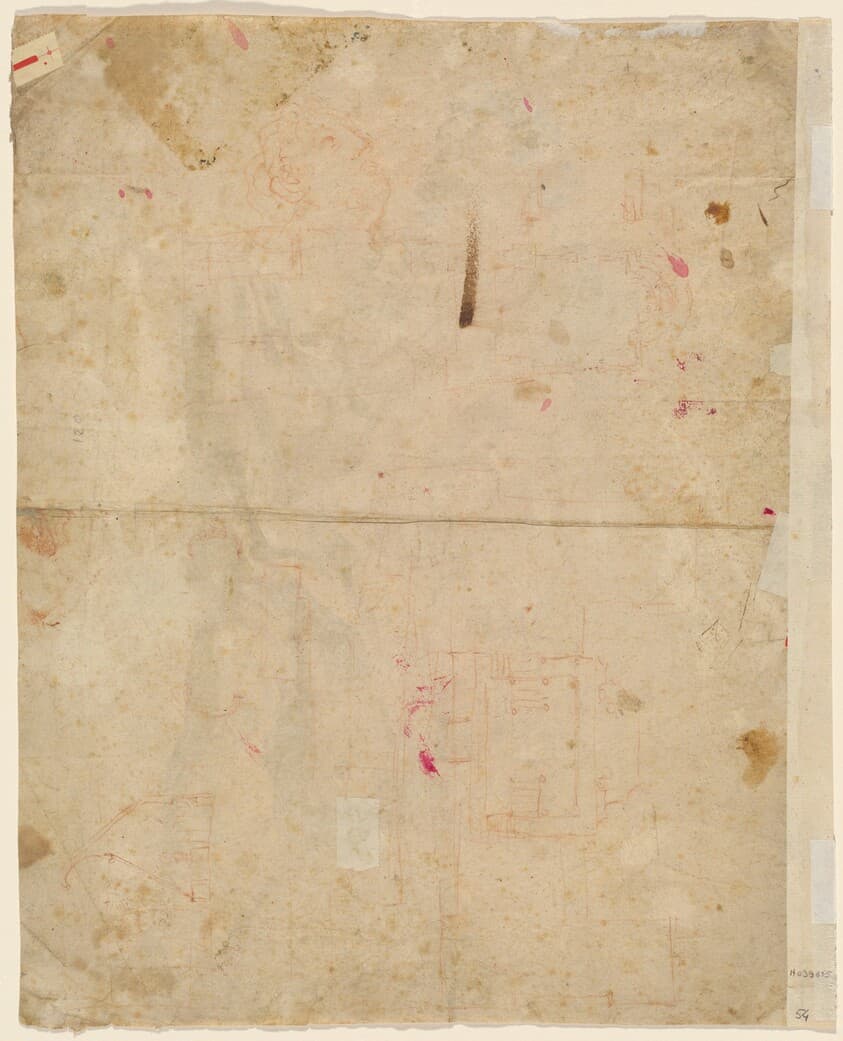 The Head of Saint George and Architectural Plans (verso) — Cosmas Damian Asam