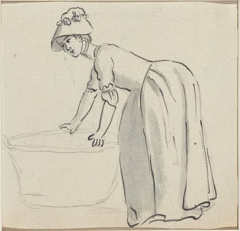 Girl with a Bonnet at Work [recto] — Paul Sandby