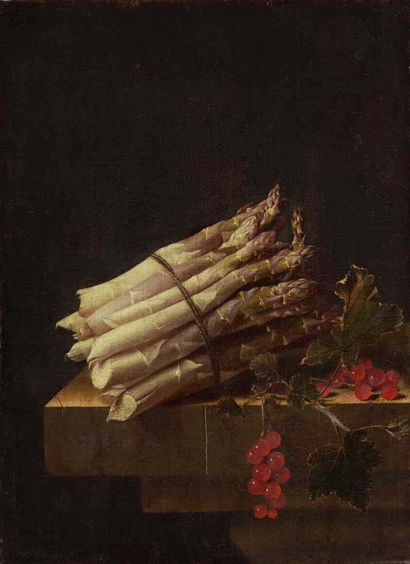 Still Life with Asparagus and Red Currants — Adriaen Coorte