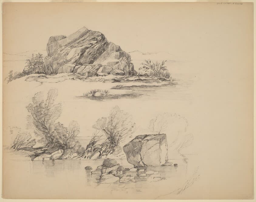 Rocks Along a Lakeshore [recto] — John William Casilear