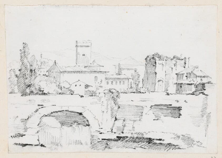 An Italian Town with a Stone Bridge and a Waterfall — Joseph-Marie Vien