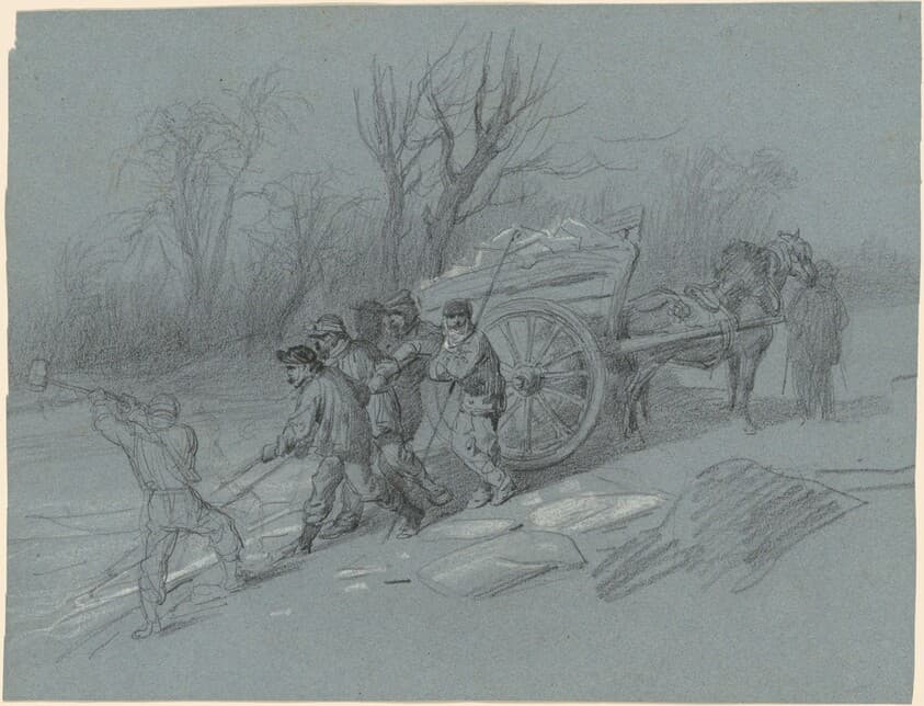 Workmen Gathering Ice at the Water's Edge — Hippolyte Lalaisse