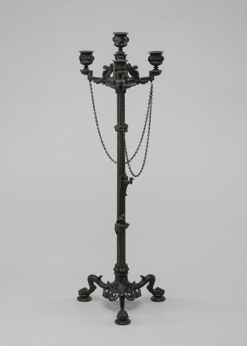 Antique Style Three Light Candelabra with Chains — Antoine-Louis Barye