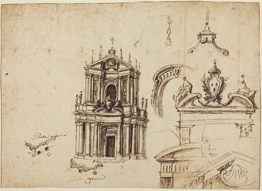 Studies for the Façade of Santa Cristina [recto] — Filippo Juvarra