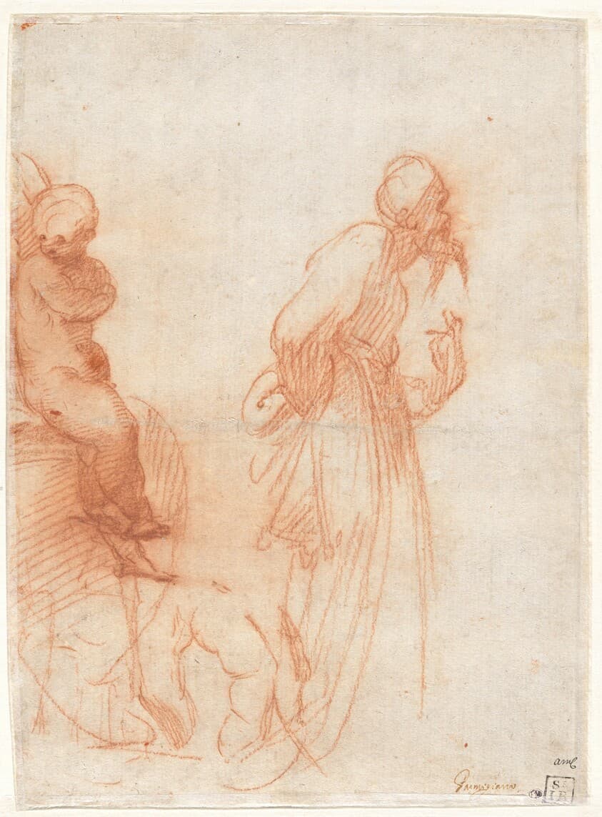 a) Studies of Figures and a Hand (recto); b) Studies of a Bull (verso) — Giulio Campi