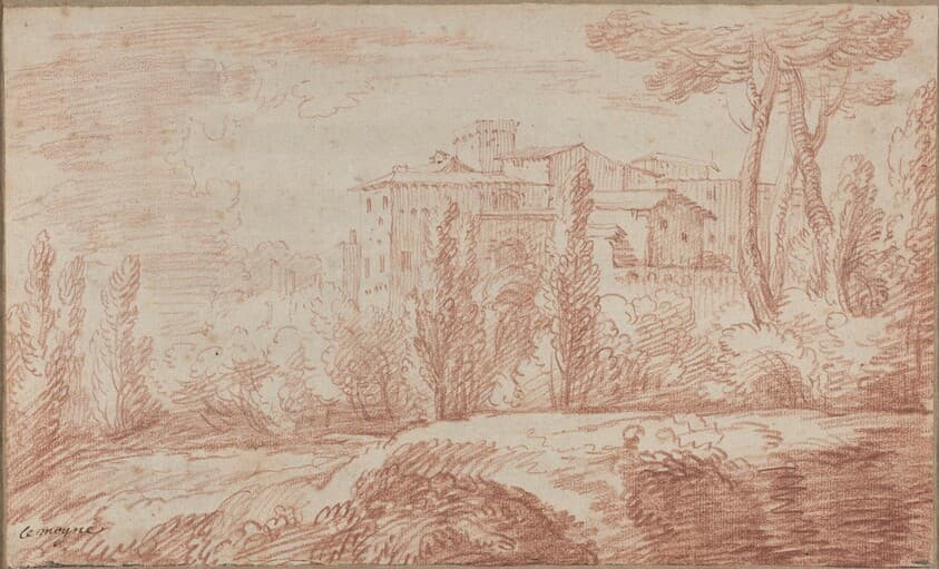 An Italian Walled Town Seen through Trees — François Le Moyne