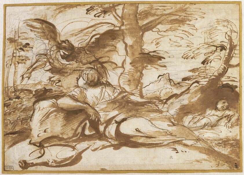 The Angel Appearing to Hagar in the Desert (recto) — Pier Francesco Mola