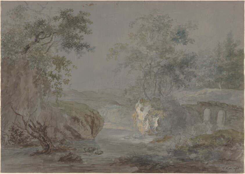 Wooded Cliffs along a Riverbank — Johann Caspar Huber