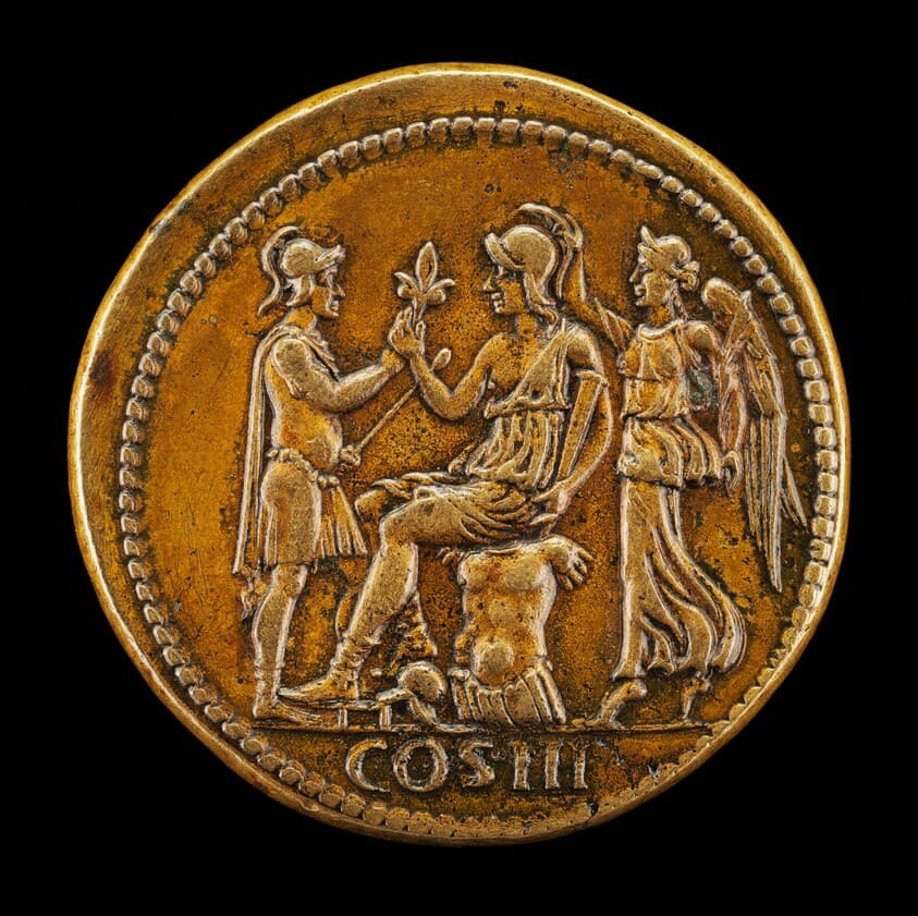 Roma, the Emperor, and Victory [reverse] — Giovanni da Cavino