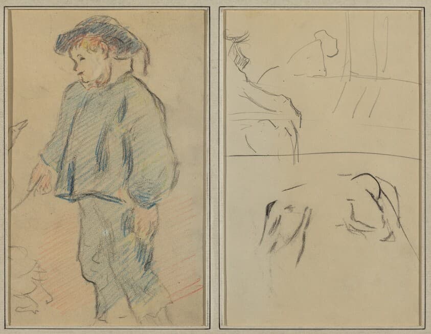 Breton Boy Tending Geese; Cows and a Figure Leaning on a Ledge [verso] — Paul Gauguin