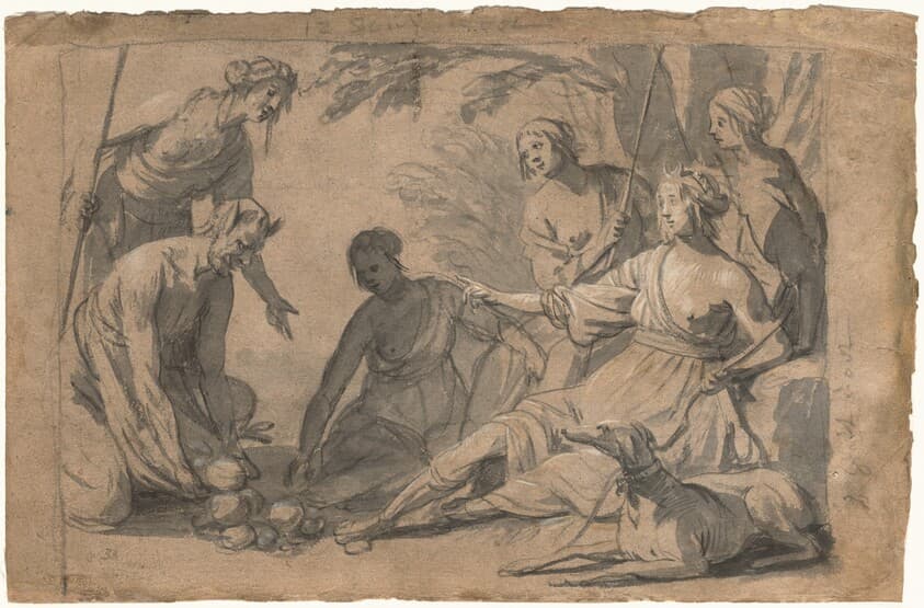 Diana and Four Nymphs Receiving Gifts from a Satyr — Gerrit van Honthorst