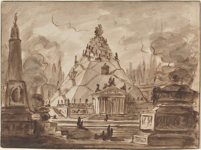 Architectural Fantasy with a Pyramidal Mausoleum — Charles Michel-Ange Challe