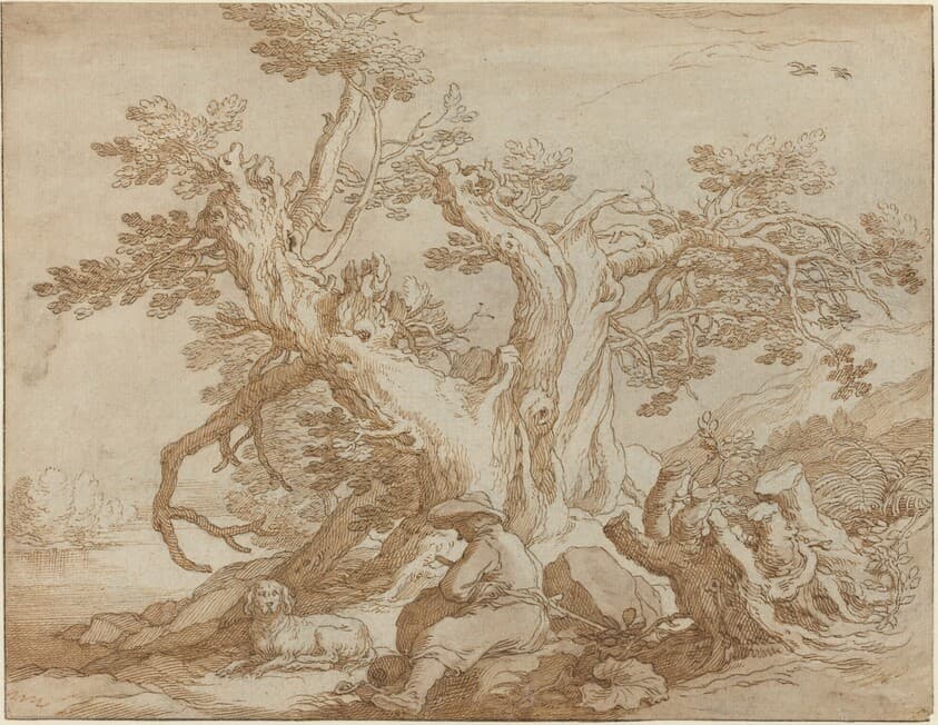 Landscape with Seated Figure and Dog — Abraham Bloemaert