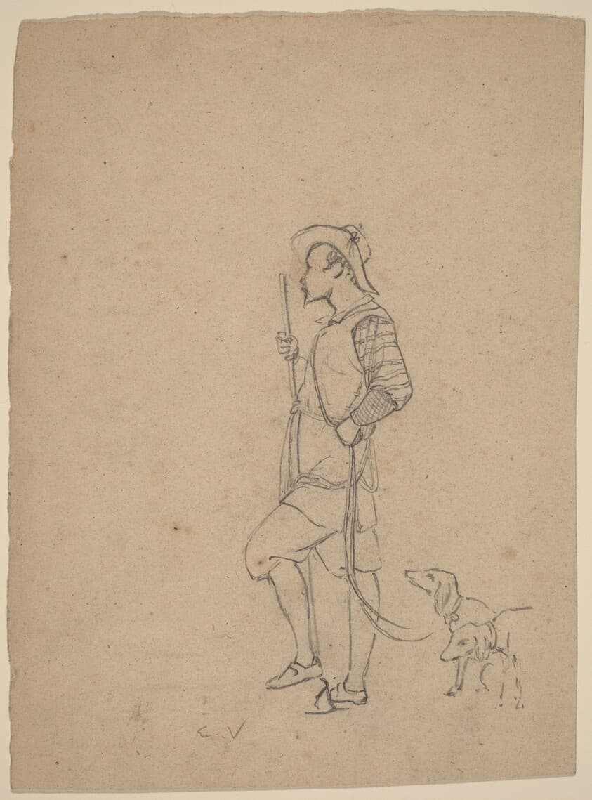 Study of Hunter with Dogs — Elihu Vedder