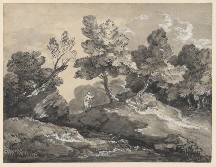 A Rocky Wooded Landscape with a Figure by a Stream — Thomas Gainsborough
