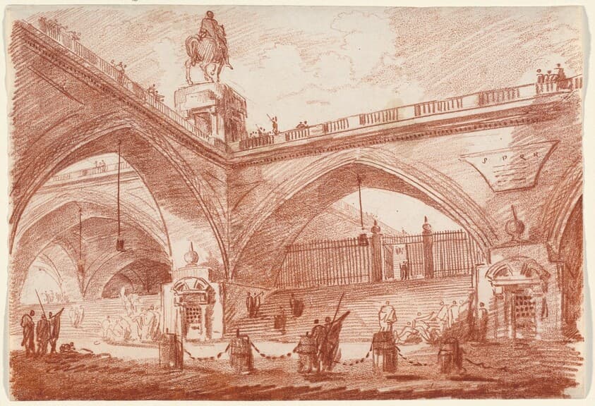 Architectural Fantasy with a Triumphal Bridge — Hubert Robert