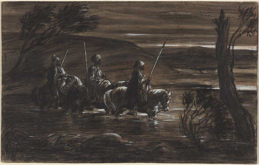 Three Arab Horsemen Crossing a River — Alexandre-Gabriel Decamps