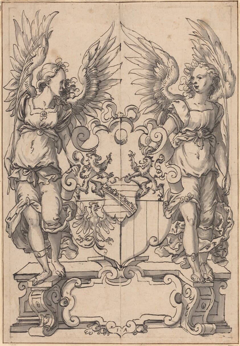 Two Angels Holding a Coat of Arms — Jost Amman