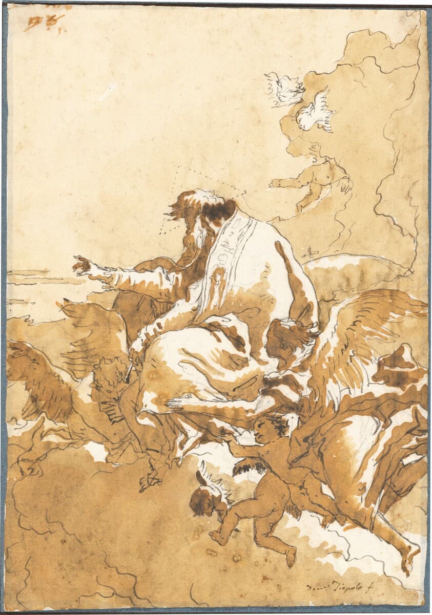 God the Father Seated in Clouds Surrounded by Angels and Putti — Giovanni Domenico Tiepolo
