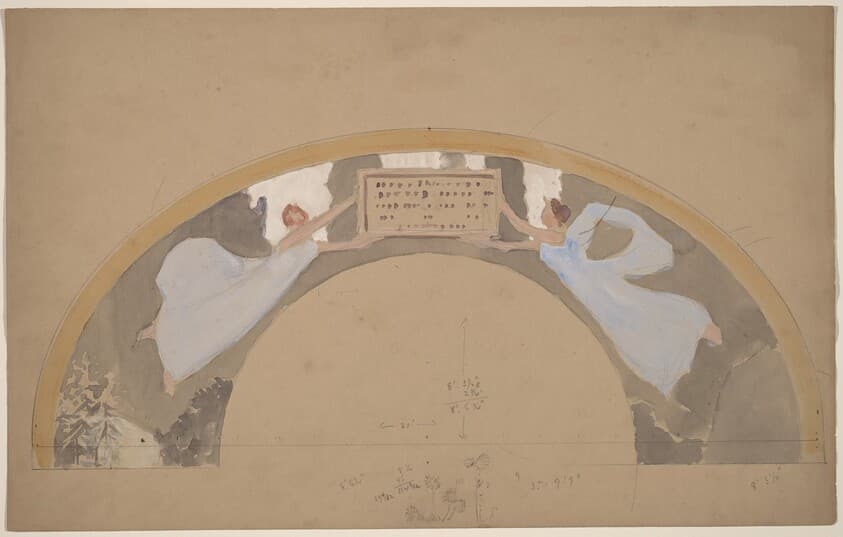 Study of Two Female Figures in Arched Border — Charles Sprague Pearce
