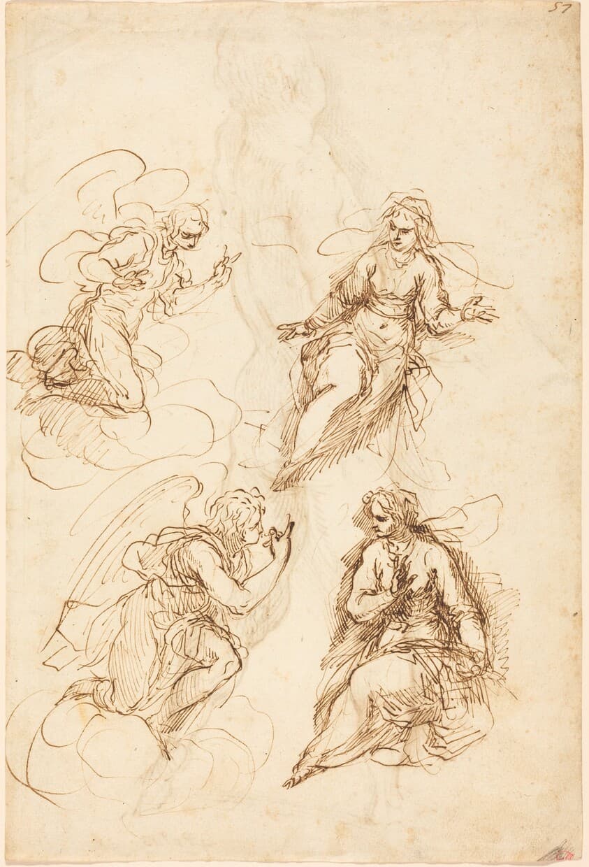 Studies for an Annunciation [recto] — Jacopo Palma il Giovane