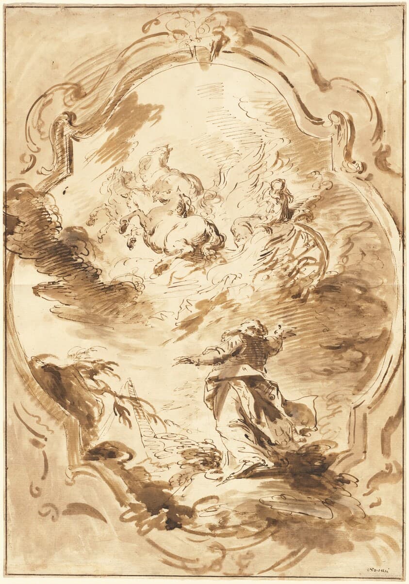 Elisha Watching Elijah Ascend in the Fiery Chariot — Pietro Antonio Novelli