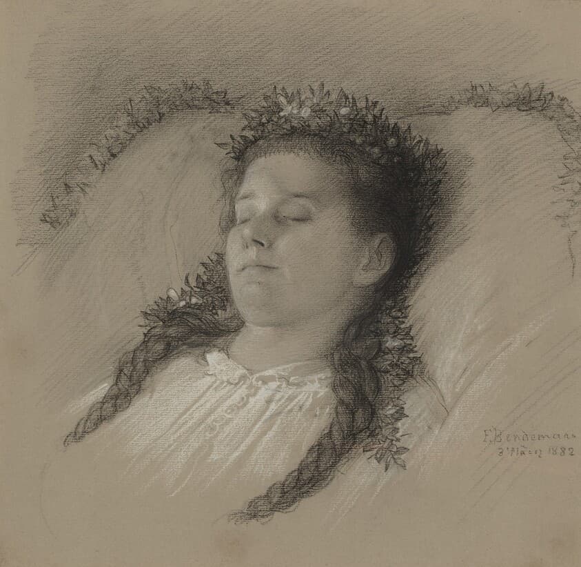 A Girl on Her Deathbed with a Crown of Flowers — Eduard Julius Friedrich Bendemann