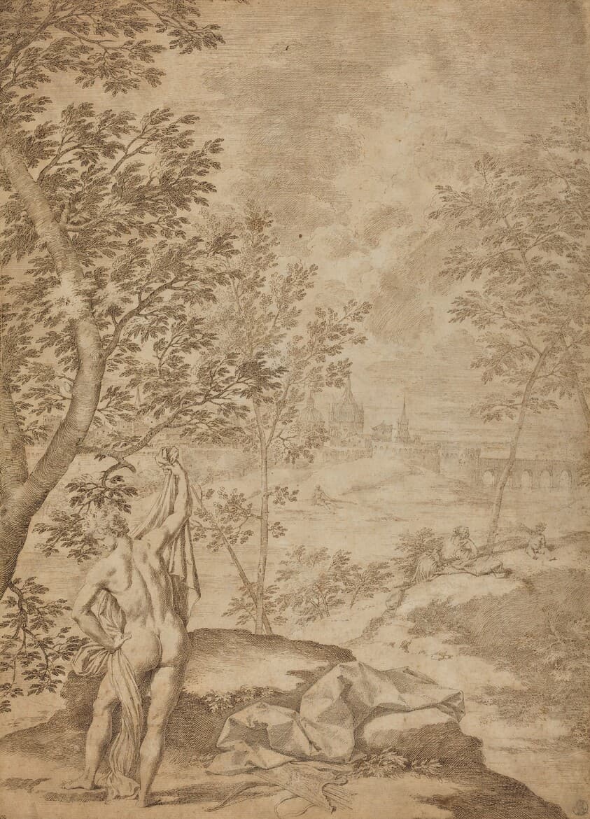 Apollo Standing in a River Landscape — Donato Creti