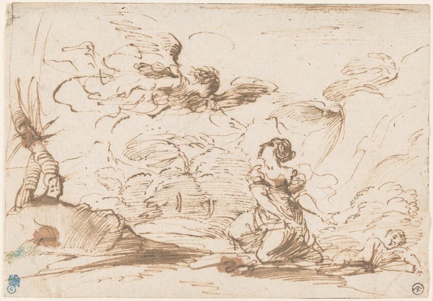 The Angel Appearing to Hagar and Ishmael in the Wilderness — Pier Francesco Mola